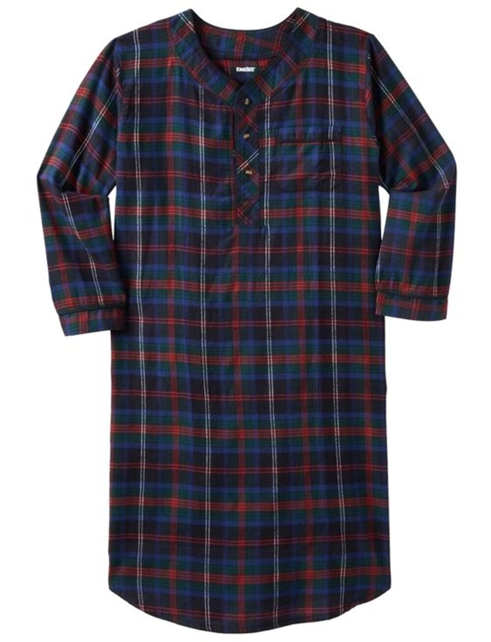 King Size Mens Big & Tall Blue Multicolor Plaid Flannel Nightshirt 6XL/7XL Tall